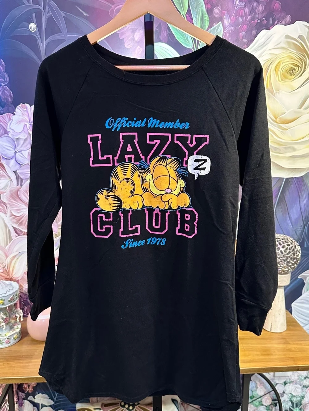 Garfield Odie Medium Sleepwear Nightshirt Cotton Blend Black Lazy Club